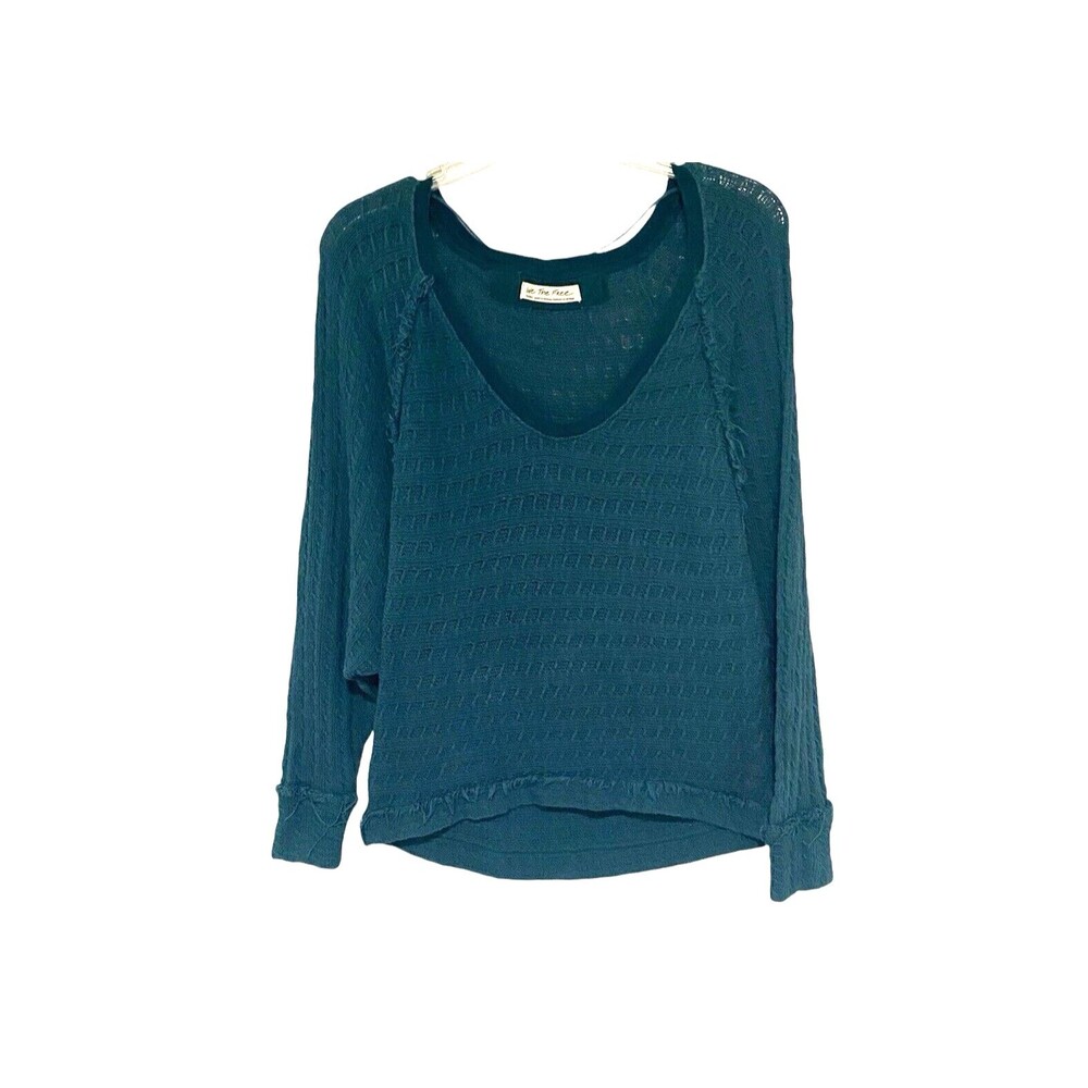 Free People We The Free Teal Thien's Hacci Sweater Top Size Small